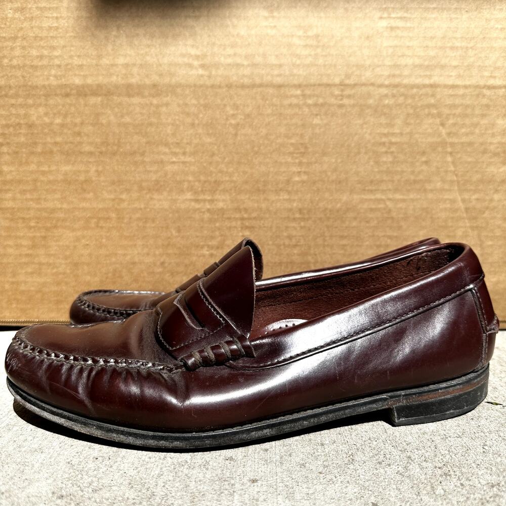 Allen Edmonds Randolph Penny Loafers Stacked Heel Leather Cordovan Burgundy 7.5D - Picture 4 of 9